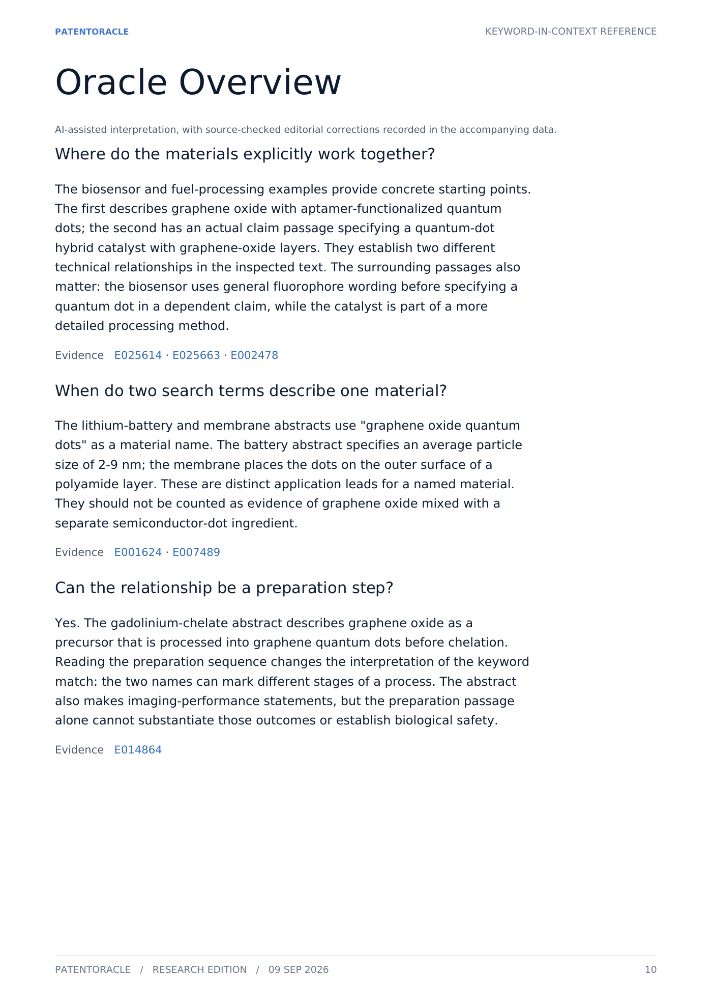 Oracle Overview, page 10 of the Graphene Oxide & Quantum Dots research edition